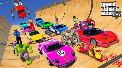 Gta V Spiderman Mcqueen Ramp Challenge Jump Superhero Hulk Goku