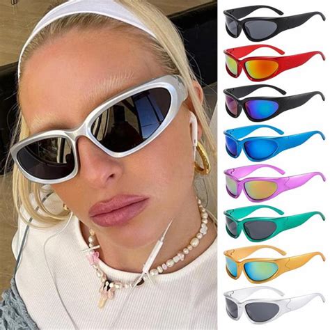 Y2k Wrap Around Sunglasses Futuristic Oval Sports Sun Glasses 2022 Trendy Fashion Shades Vintage