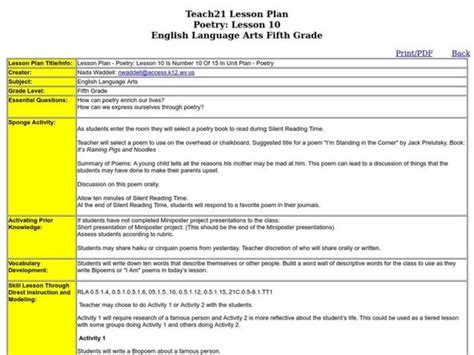 6th Grade Poetry Lesson Plans