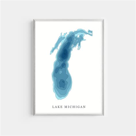 Lake Michigan Depth Map Print Bathymetric Contours Lake | Etsy