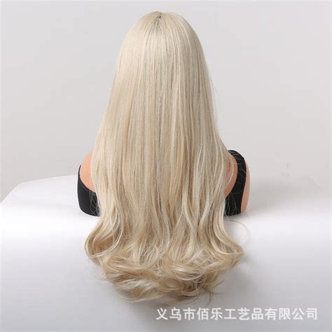 Platinum Blonde Hair Wigs With Bangs Long Wavy Synthetic For Women