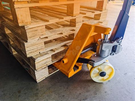 Wooden Pallets Stack At The Freight Cargo Warehouse Storage For