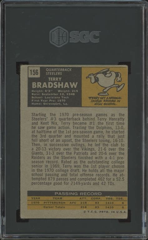 1971 TOPPS TERRY BRADSHAW 156 POOR HOF RC SGC 1 FOOTBALL PITTSBURGH