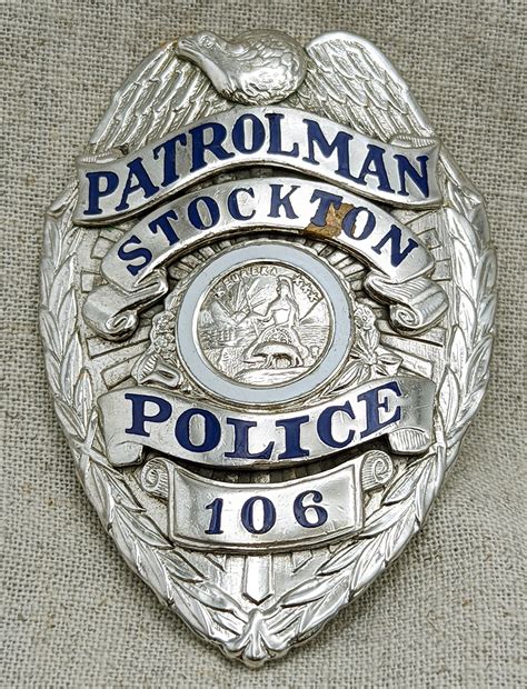 1960s Stockton California Police Patrolman Badge #106: Flying Tiger ...