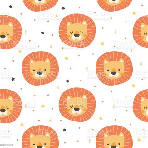 lion head seamless pattern background stock illustration