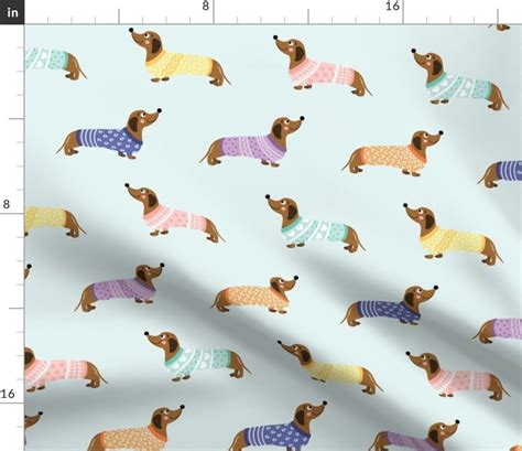 Dachshund Fabric Doxie In Sweaters Light Blue By Natalee Etsy