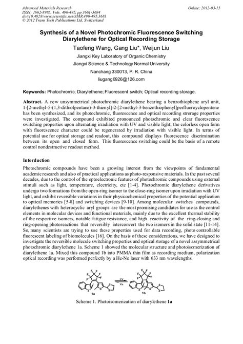 Synthesis Of A Novel Photochromic Fluorescence Switching Diarylethene