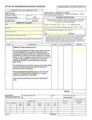 Fillable Online Tricities Wsu State Of Washington Invoice Voucher