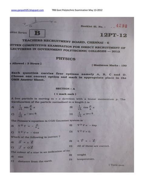 TRB Govt Polytechnic Exam May 2012 PDF