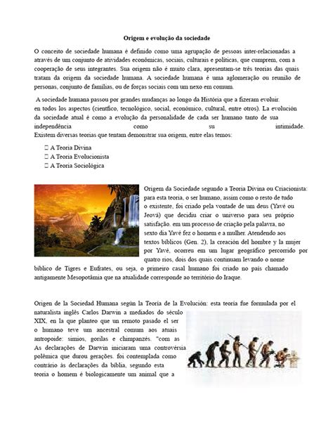 A Evolução Da Sociedade Foi Guiada Por Importantes Mudanças - Teorias sobre a Origem da Sociedade | PDF | Sociedade | Evolução