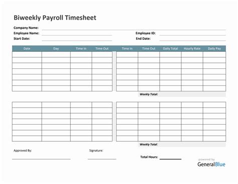 Biweekly Payroll Timesheet in Word