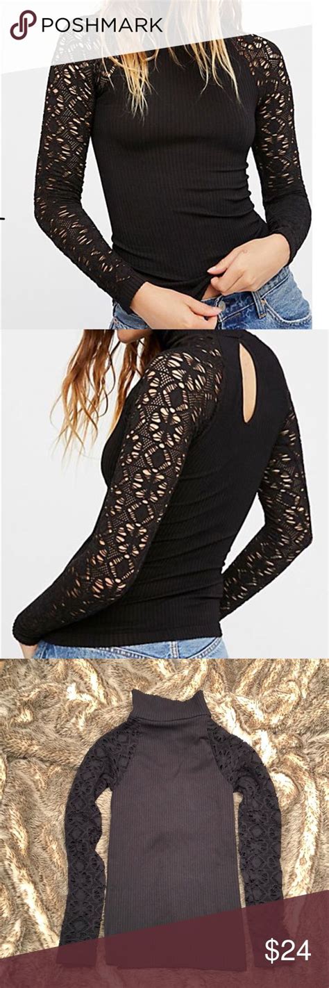 Free People Rib And Lace Turtleneck Lace Turtleneck Ribbed