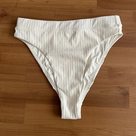 Nude Lucy High Waisted White Ribbed Bikini Bottoms Depop