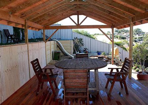 Gable Timber Patio With Pine Lining Blue Sky Carpentry Perth