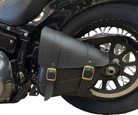 Willie Max Black Leather Motorcycle Swingarm Bag For Softail