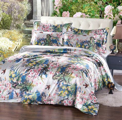 New Fashion 3d Reactive Printing Silk Bedding Set Flowers Bed Cover