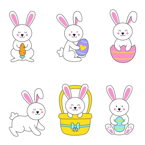 Conjunto De Lindos Conejos De Pascua En Estilo De Dibujos Animados