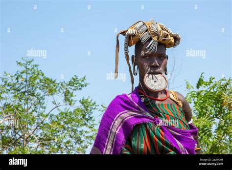 Woman Of The Mursi Tribe With Clay Lip Disc As Body Omo Zone Ethiopia