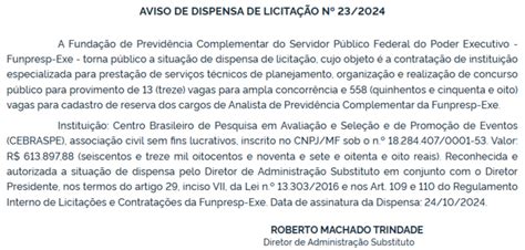 Concurso Funpresp Exe Cebraspe A Banca Vagas Dire O Concursos