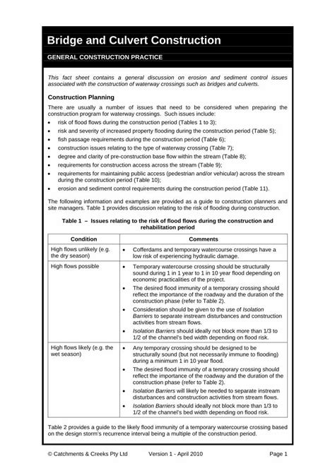 Pdf Bridge And Culvert Construction Catchments And Creeks · Bridge And Culvert Construction