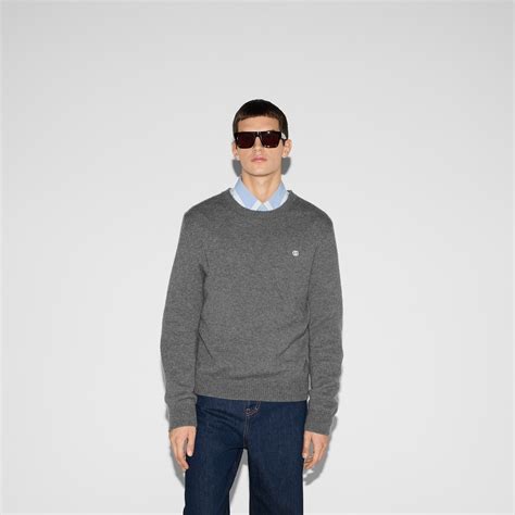 Embroidered Wool Cashmere Sweater In Grey Gucci Us