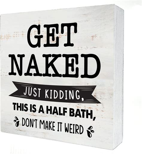 Get Naked Just Kidding Wood Box Sign Home Decor Rustic Bathroom Quote Wooden Box Sign Block