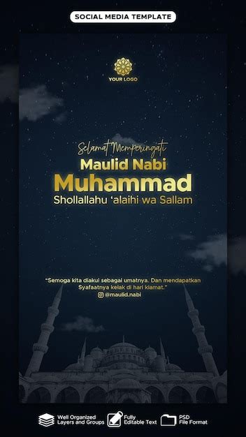 Premium PSD Instagram Stories Template For Maulid Nabi Muhammad With