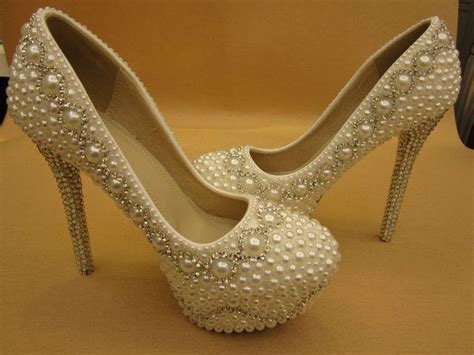 Ivory Pearl Rhinestone Closed Toe Platform Bridal Wedding Shoes