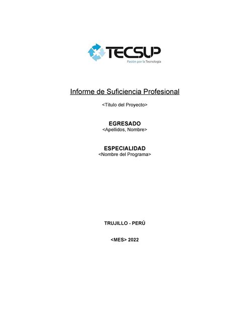 Estructura Informe Suficiencia Informe De Suficiencia Profesional