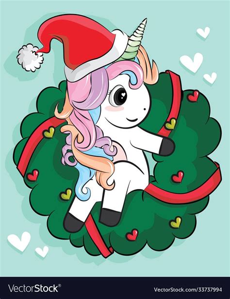 Cute Unicorn Christmas Character Cartoon Merry X Vector Image On