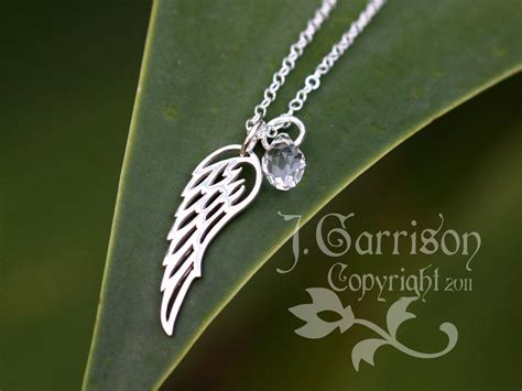 Winged Necklace Sterling Silver Angel Wing Charm Birthstone Etsy