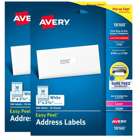 Avery Easy Peel Address Labels 1 X 2 58 2 Pack Of 18160