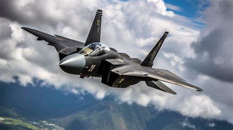 Premium Photo A Fighter Jet Flies Through The Clouds