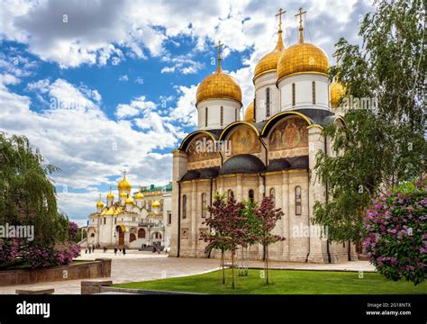 Dormition Assumption Cathedral Overlooking Annunciation Cathedral Moscow Kremlin Russia