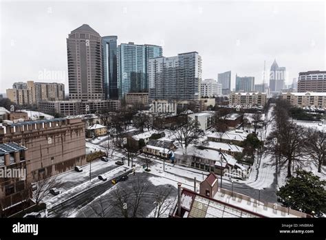 ATLANTA, GEORGIA - February 12, 2014: Snow and ice cripple midtown ...