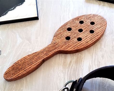 Oak Hair Brush Spanking Paddle With Holes In Dark Walnut Stain MATURE