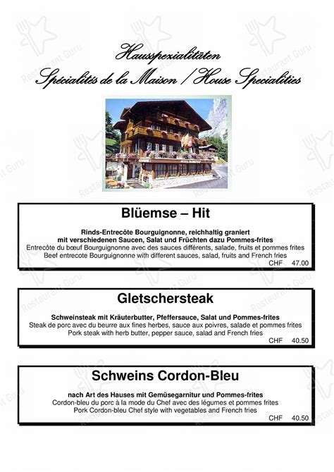 Speisekarte Von Hotel Restaurant Bl Mlisalp Grindelwald Grindelwald