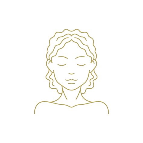 Romantic Female Natural Beauty Salon Naked Shoulders Portrait Line Art