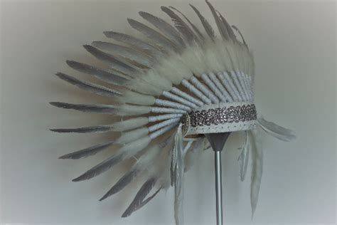 X43 Silver Feather Headdress Indian Style Warbonnet White Feathers