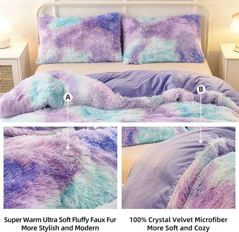 Ntbed Shaggy Fluffy Faux Fur Duvet Cover Set Tie Dye Style Luxury Ultra