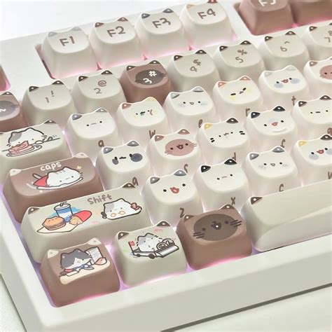 140 Keys MAO Profile Keycaps Customized Cute Cat Head Theme PBT Thermal