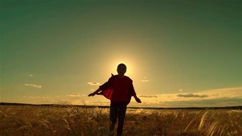 Silhouette Child Boy Running Sunset Child Stock Footage Video (100% ...