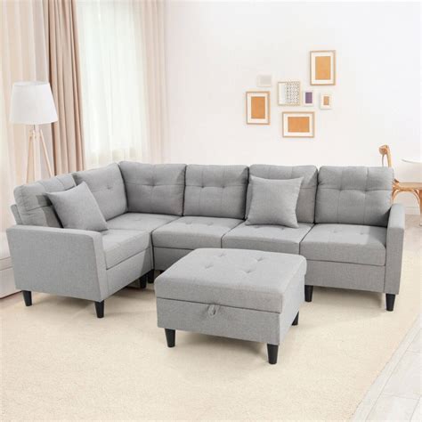 L-shaped Sectional Corner Sofa Set with Storage Ottoman - Costway