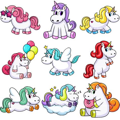 Cute Unicorns Vector Cartoon Clipart - FriendlyStock