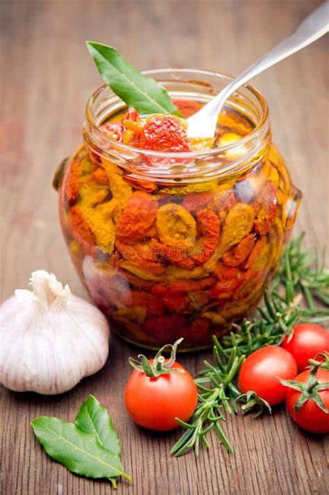 Sun Dried Tomatoes In Olive Oil Stock Photo Image Of Ingredient