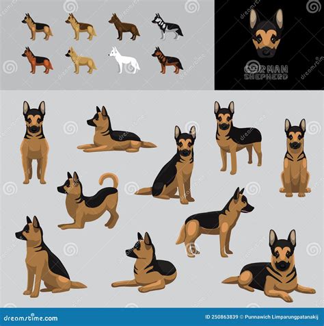 Dog German Shepherd Cartoon Vector Illustration Color Variation Set Stock Vector - Illustration