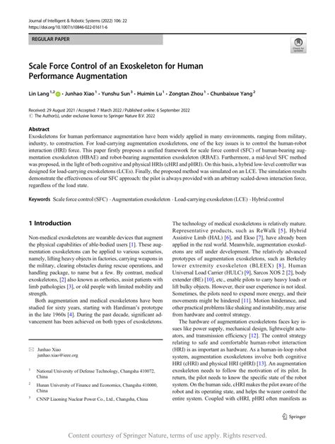 Scale Force Control Of An Exoskeleton For Human Performance