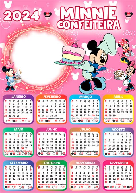 Moldura Calendário 2024 Minnie Confeiteira Png Imagem Legal