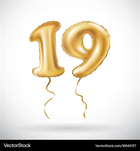 Golden number 19 nineteen metallic balloon party Vector Image