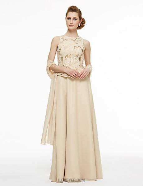 A Line Jewel Neck Floor Length Chiffon Lace Mother Of The Bride Dress